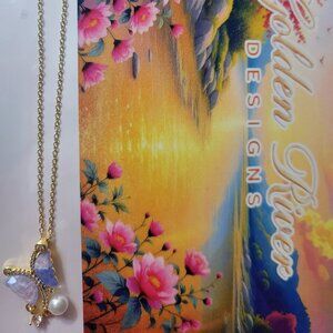 18K Gold Plated Purple Butterfly Pearl Zircon Necklace